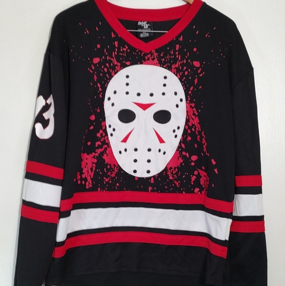 Friday The 13th Jason Voorhees Hockey Mask Graphic Long Sleeve Jersey - Picture 1 of 9